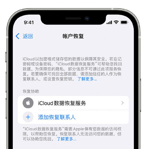 温岭苹果手机维修分享在 iPhone 上设置帐户恢复联系人的方法 